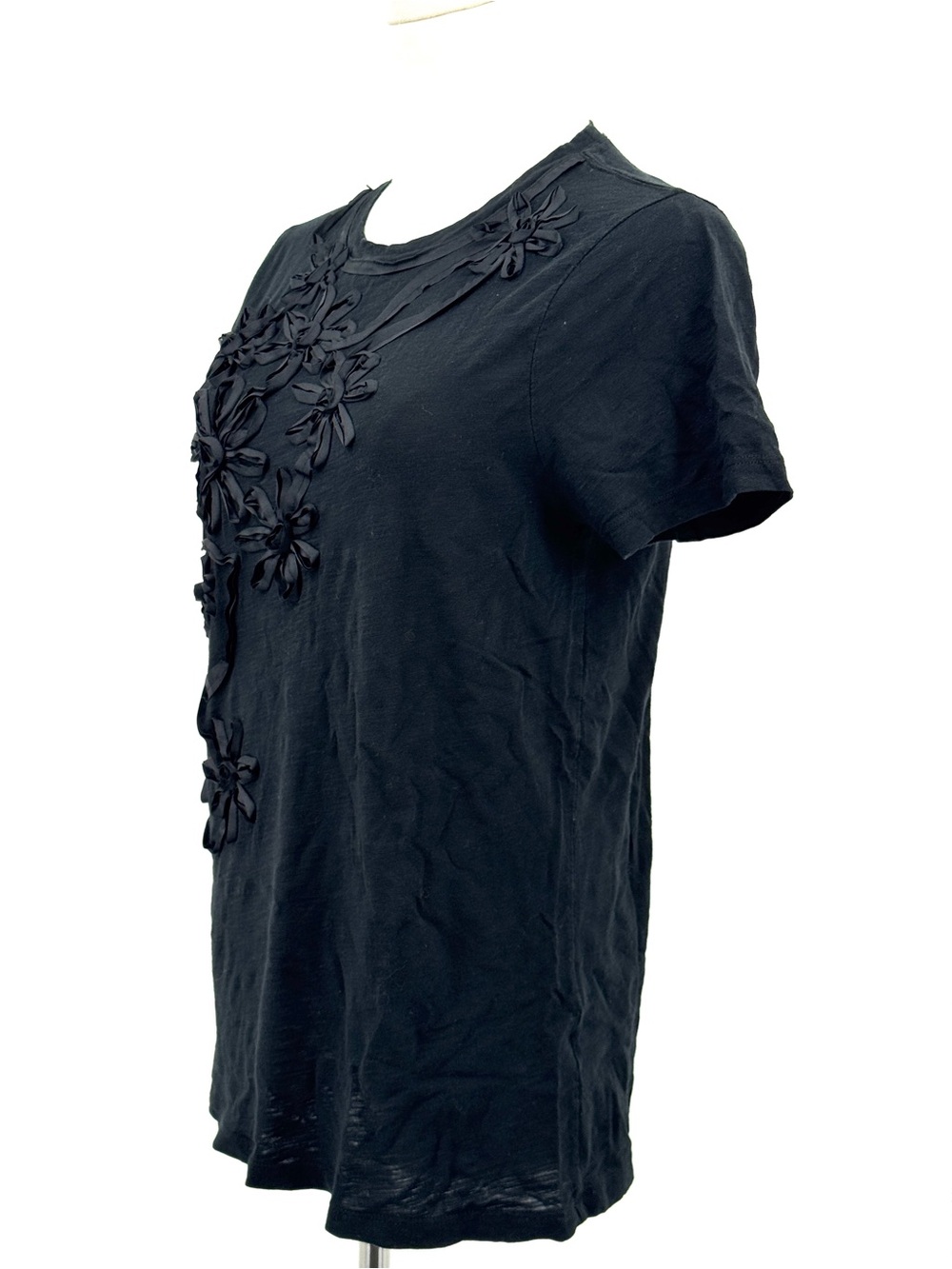 J. Crew Black Short Sleeve Tee with Floral Ribbon Appliqués - Picture 2 of 7